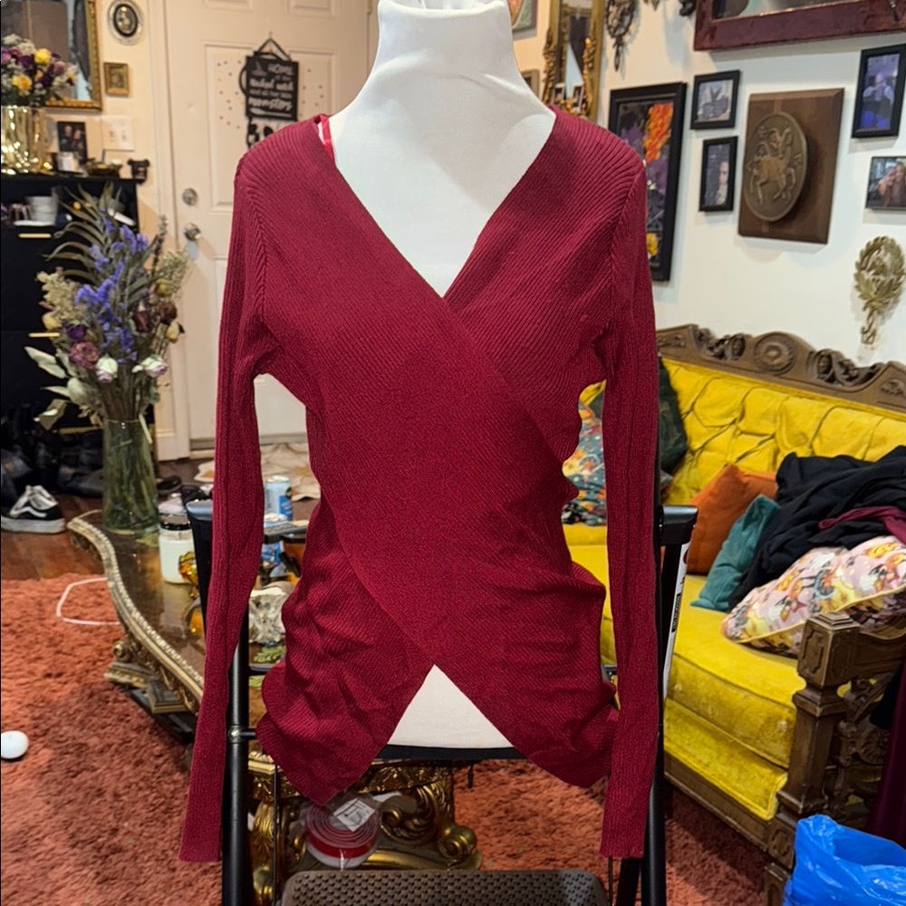 Stylish Red Wrap Sweater